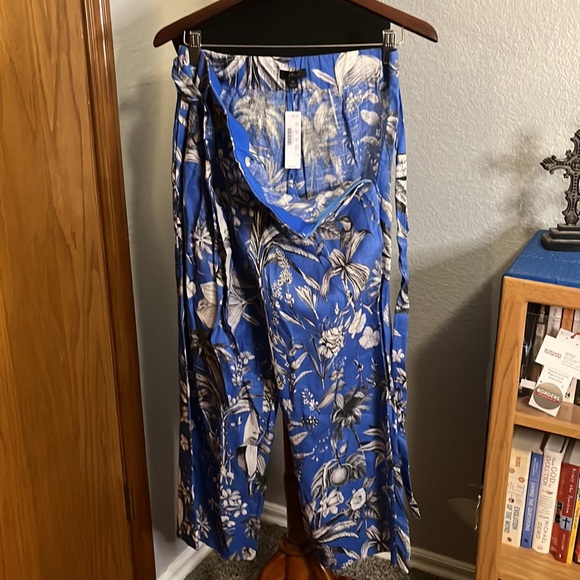 J. Crew Wide Leg Botanical Print Linen Pants with Waist Tie - Picture 3 of 5